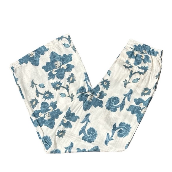 ANTHROPOLOGIE BLOCK PRINT GREEN AND WHITE SILKY TROUSERS SIZE MEDIUM TALL - Picture 10 of 12